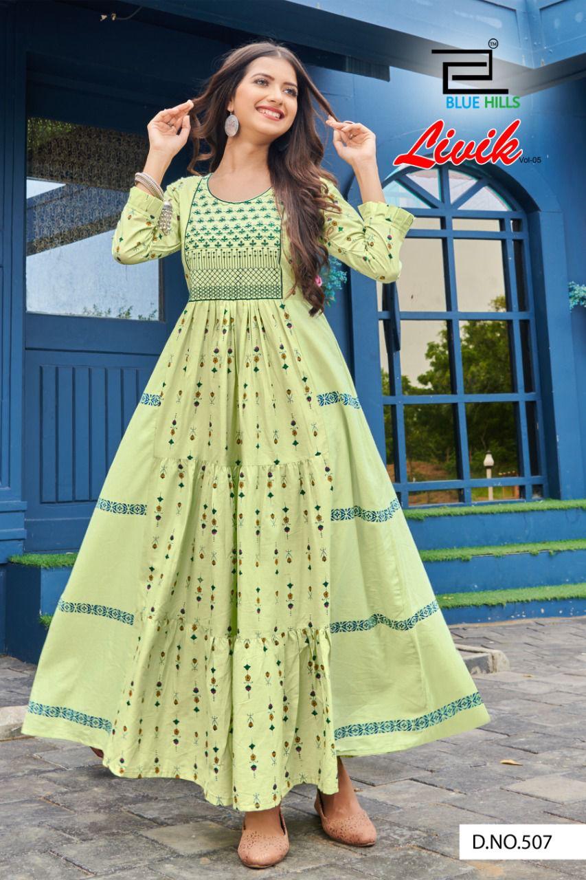 Blue Hills Livik 5 Nx Heavy Cotton Ethnic Wear Cotton Anarkali Long Kurti Collection